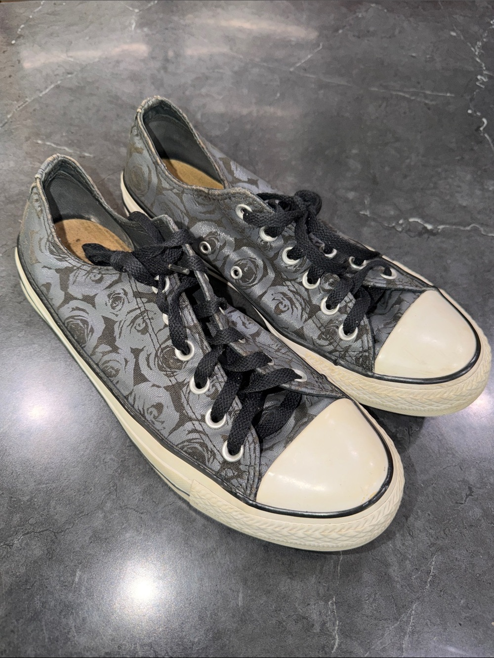 Converse Gray Floral Canvas Low-Top Sneakers with Black Laces